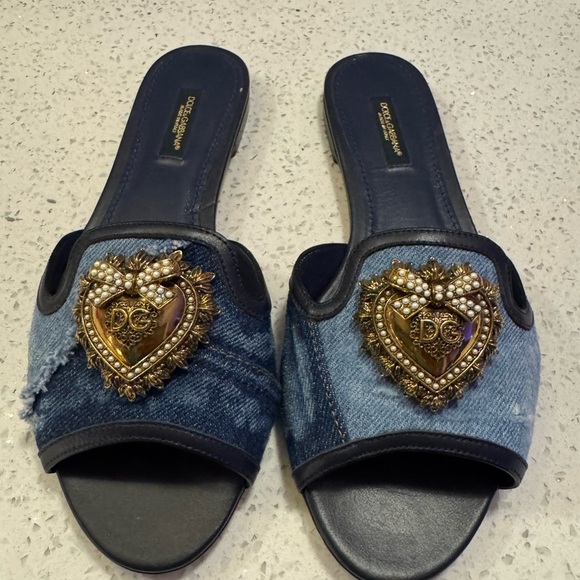 Dolce & Gabbana Blue Embellished Women's Slides - Picture 3 of 4